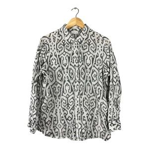 J Jill Love Linen Geometric Button Down | Size Medium Petite